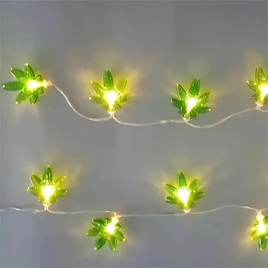 guirlande lumineuse feuilles vertes led diy batterie extérieure intérieure 10led 3m festive