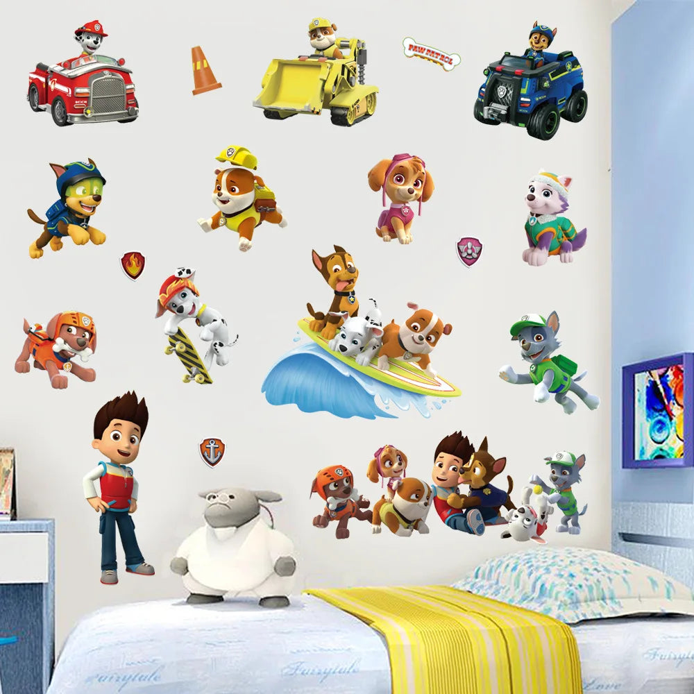 sticker mural 3d pat'patrouille multicolore enfants chambre salon décoration effets 3d adhésif chambre fête