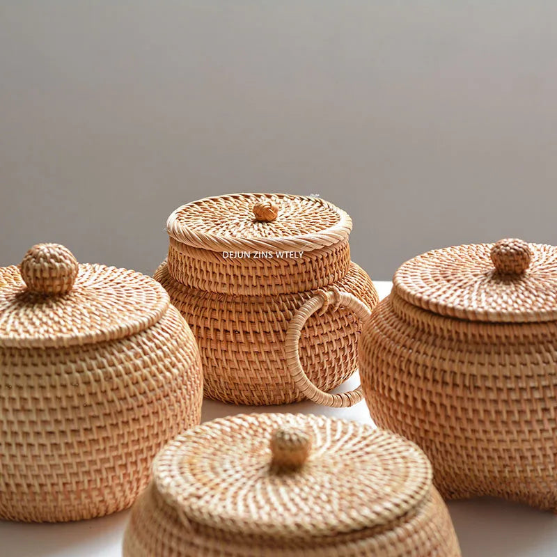 paniers rangement osier tissé naturel couvercle réutilisable respectueux environnement traditionnel artisanal