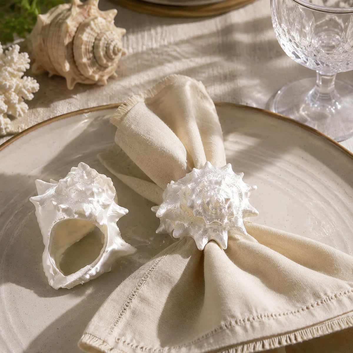 porte serviettes coquille marine naturel motif spirale deco table theme plage