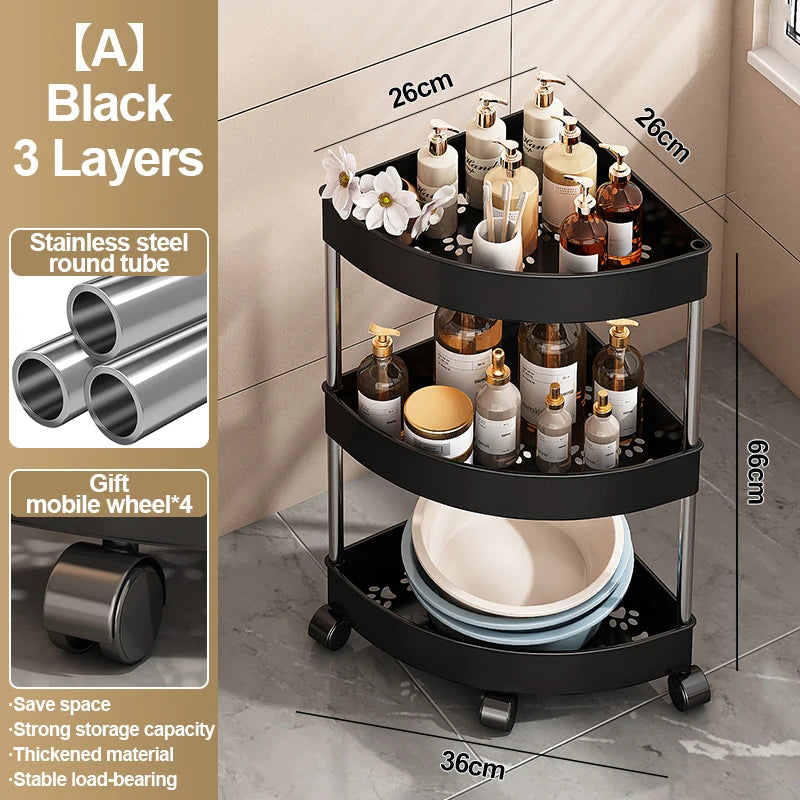 étagère angle salle bain noir rotative roulettes moderne rangement articles toilette deux trois quatre