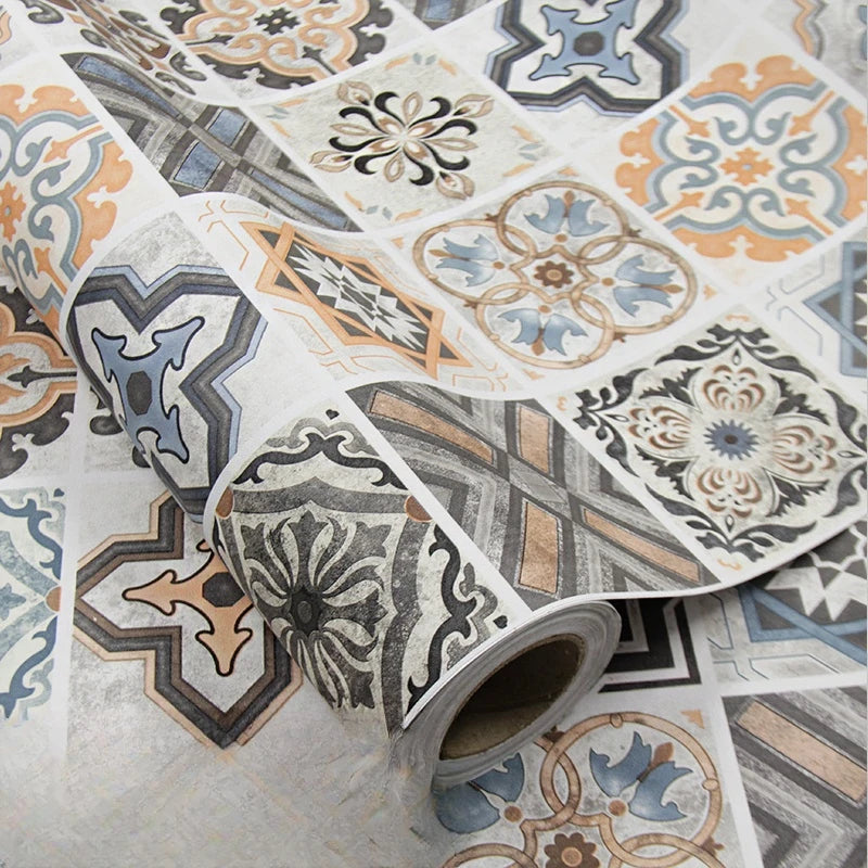 autocollants decoratifs adhésifs pvc moderne geometriques fleurs vintage ethnique gris beige noir orange bleuclair