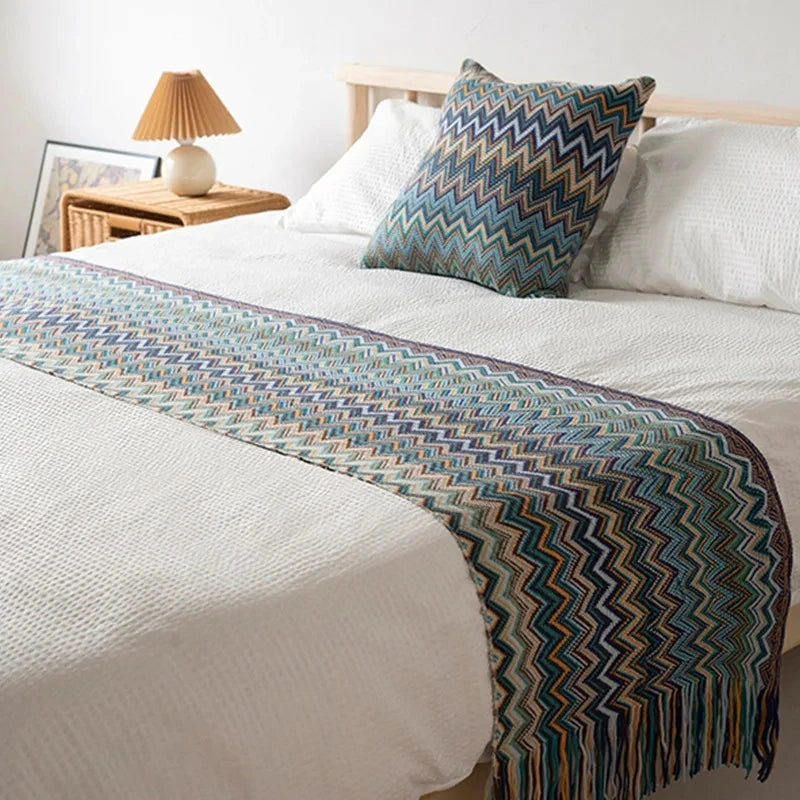 coussin carré zigzag multicolore ethnique polyester coton décoration intérieure chaise fixations oreillettes