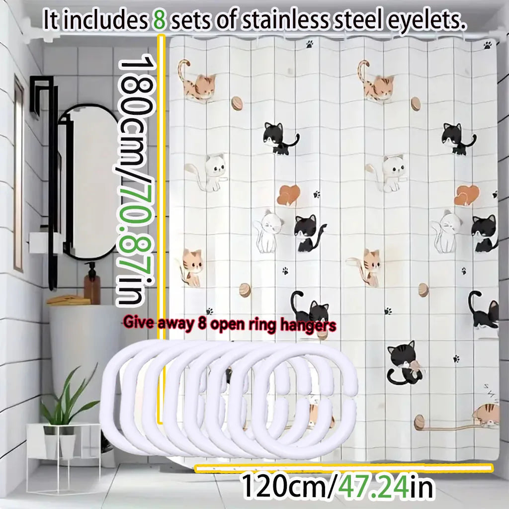 rideau douche moderne chats dessin animé blanc noir orange facile nettoyer imperméable respectueux environnement