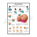 Cette image est une affiche informative sur l'allaitement maternel, montrant des illustrations et des étapes détaillées du processus d'allaitement.