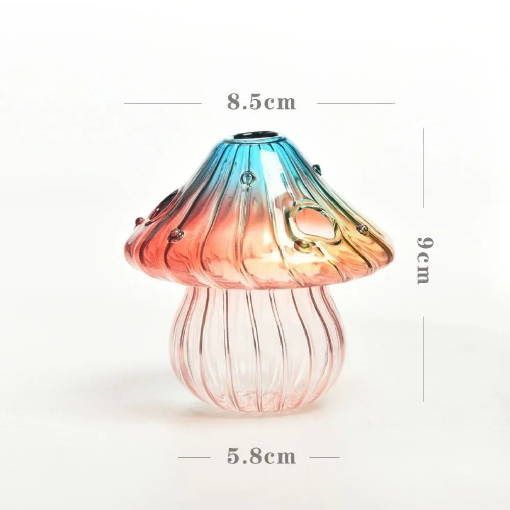 vase transparent moderne verre forme champignon couleur bleue dorée verte claire verte brune rouge