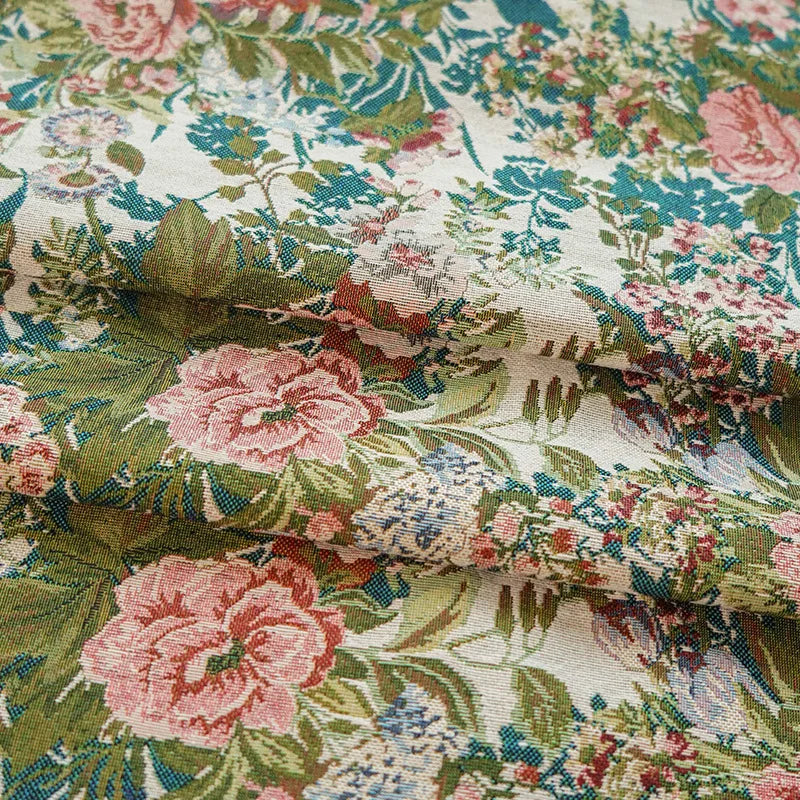 tissu imprimé vintage floral beige rose vert bleu résistant polyester 150cm