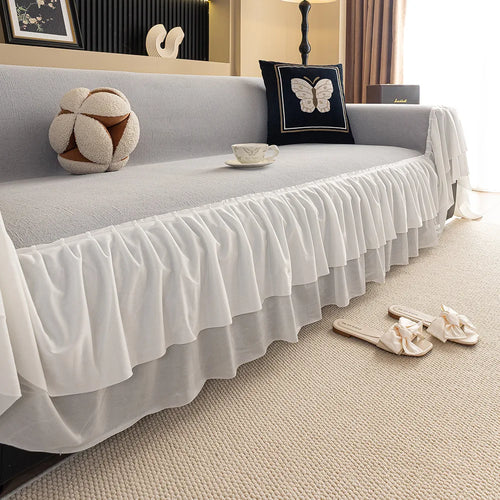 housse canapé universelle chenille gris clair douce salon moderne élégant