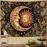 tapisserie boho floral soleil lune étoiles noir rouge vert chambre salon decoration