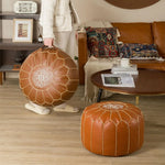 pouf marron clair cuir motifs géométriques imperméable moderne éthnique adhésif couverture seule 50x50cm