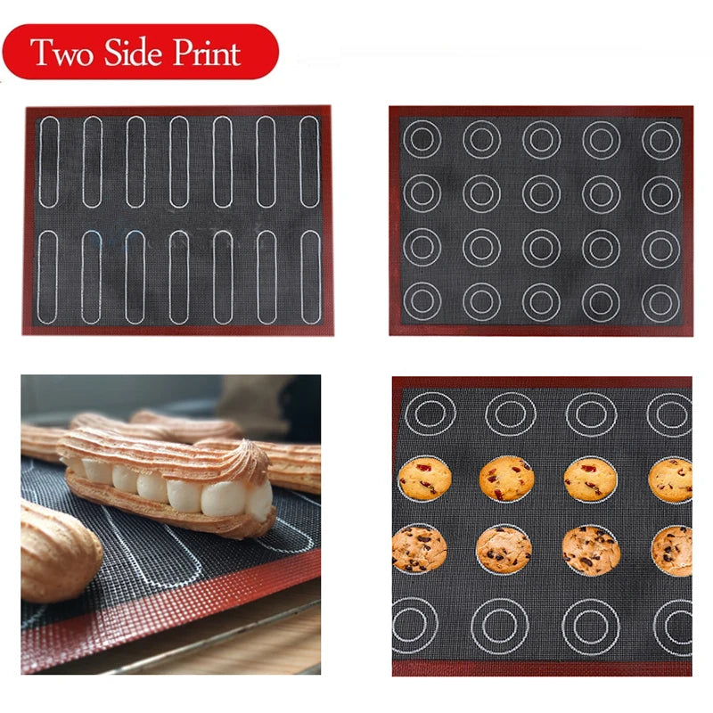 tapis cuisson silicone antiadhésif noir rouge motif géométrique biscuits pâtisserie cuisine moderne