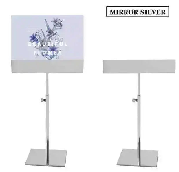 support publicitaire moderne inclinable vis fixe noir blanc or argent matériaux métal rectangle