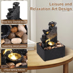 fontaine d'intérieur moderne pierres naturelles lumière led dorée base noire relaxation décoration chambre salon