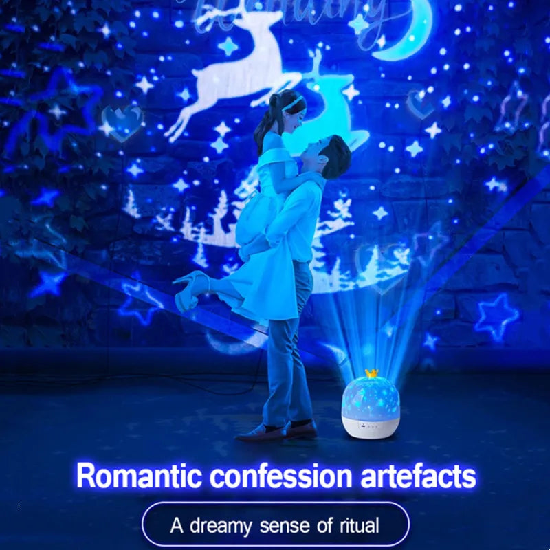 projecteur nuit étoiles lune géométrique blanc bleu jaune moderne veilleuse chambre enfants led diy