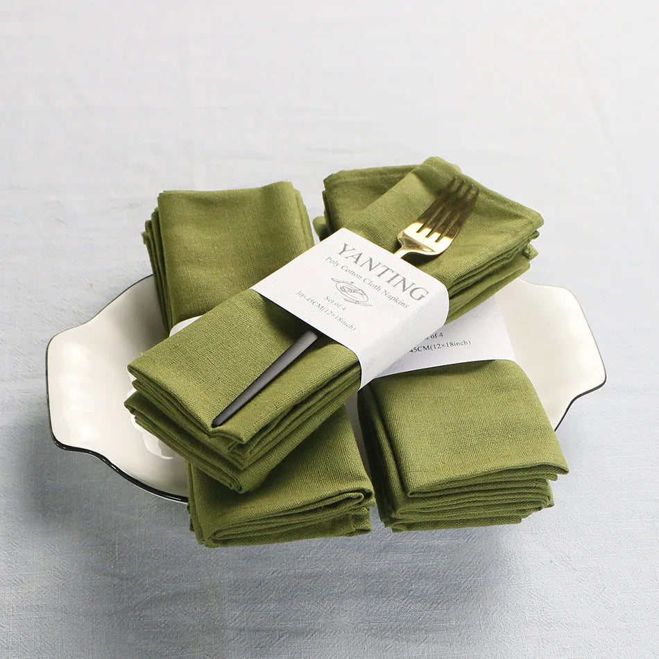serviettes table coton polyester 30x45cm classique vert olive rouge blanc gris clair texture lin