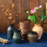 vase chinois céramique rayures ethniques fleurs artificielles vert bleu marron gris salon decoration