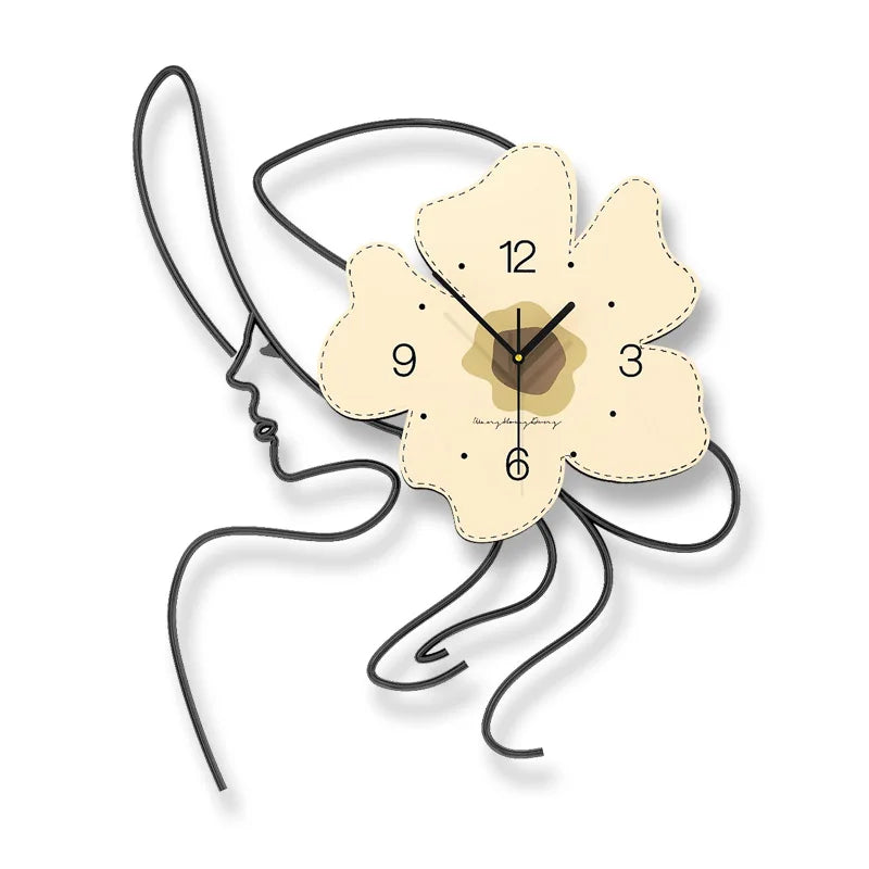 horloge murale moderne visage féminin fleurs minimaliste salon chambre