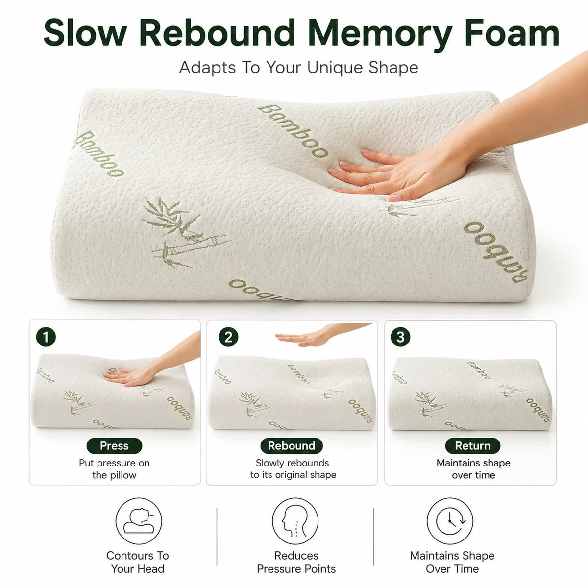 coussin imprimé bambou beige clair mousse mémoire forme cale literie rafraîchissante décompression cou