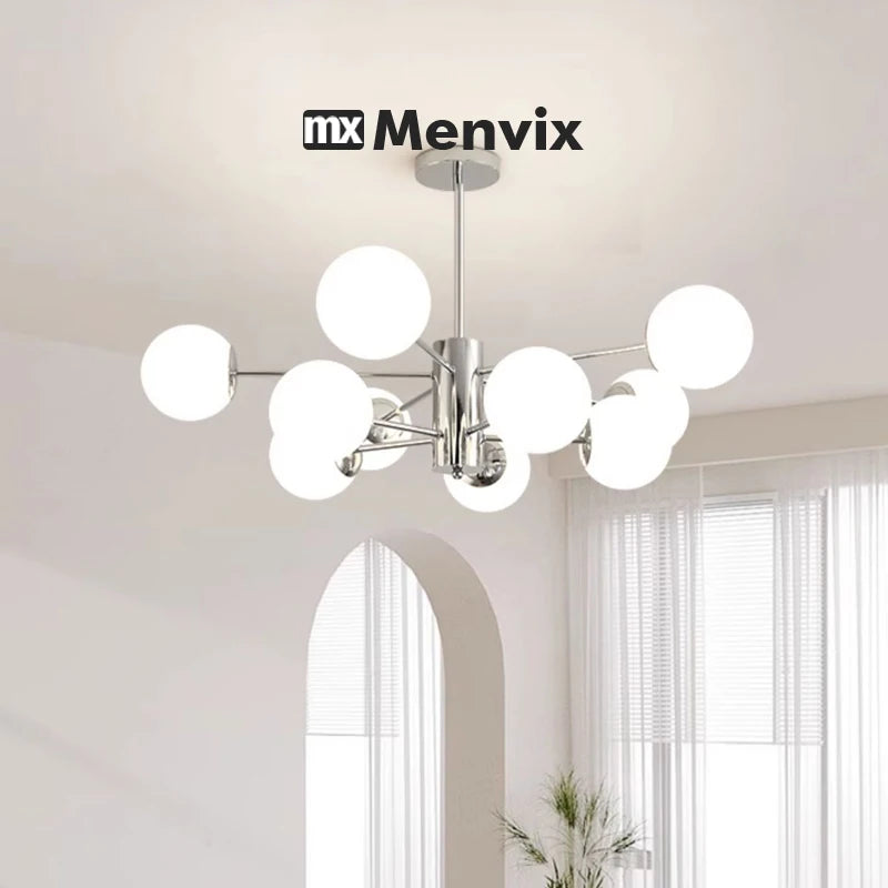 lampe suspendue moderne sphères translucides 95cm blanc chrome(touches on off)