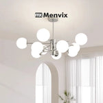 lampe suspendue moderne sphères translucides 95cm blanc chrome(touches on off)