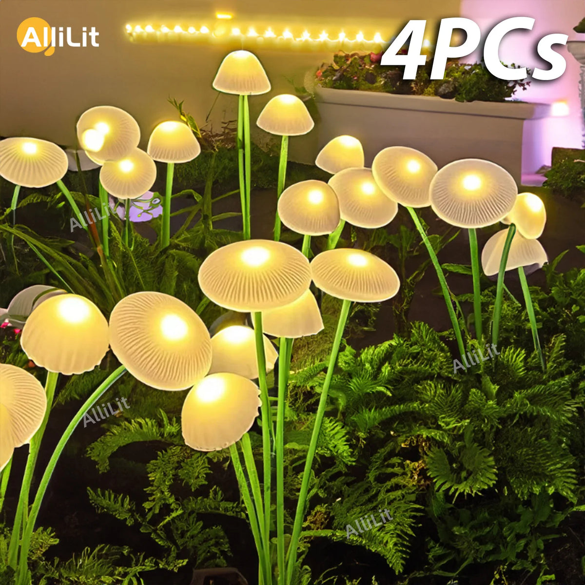 lampe solaire jardin forme champignon led extérieur décoration pelouse cour étanche blanc vert moderne