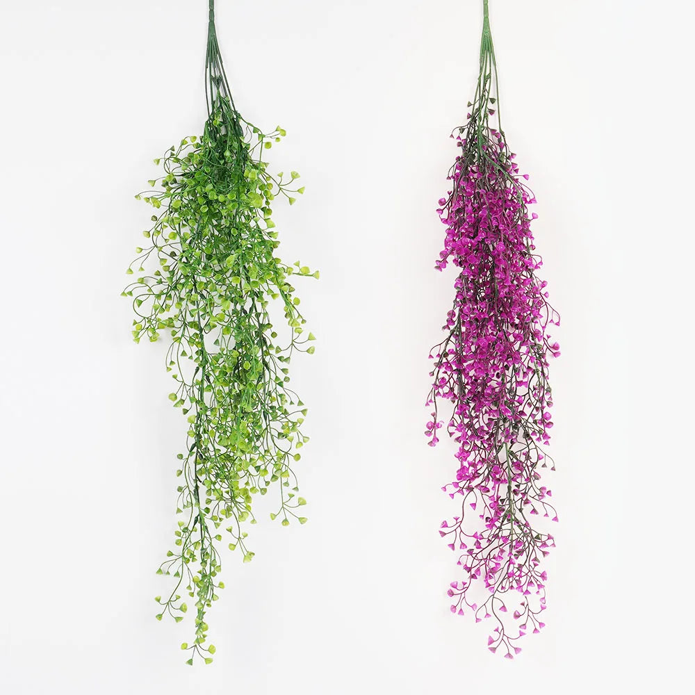 guirlande artificielle eucalyptus feuilles vertes petites fleurs violettes décoration intérieure murale jardin maison moderne