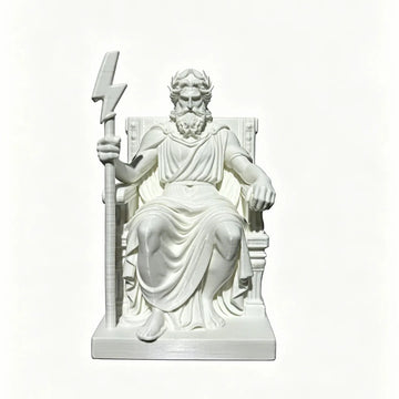 statue zeus dieu grec blanc trône sceptre éclair couronne laurier antique decoration mythe grec