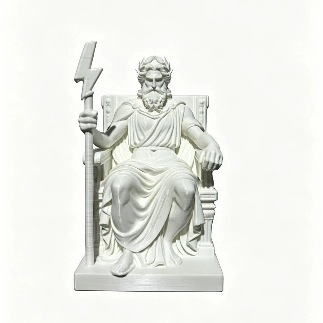 statue zeus dieu grec blanc trône sceptre éclair couronne laurier antique decoration mythe grec
