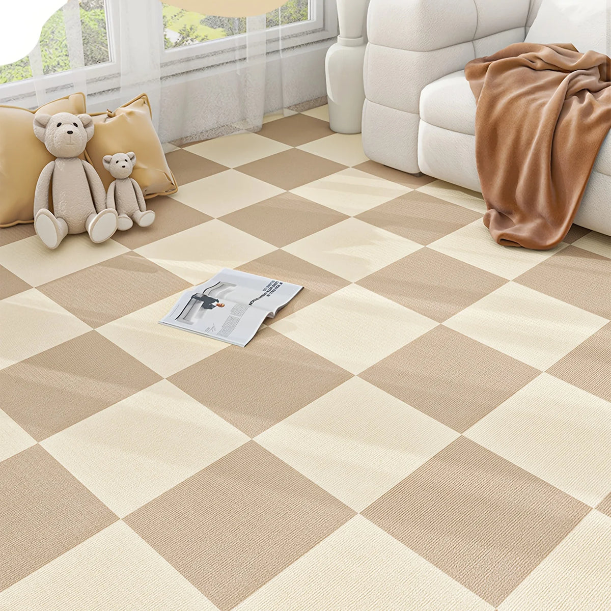 tapis auto adhésifs carreaux géométriques gris noir marron beige moderne 30x30cm