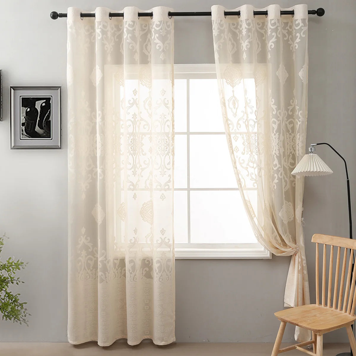 rideaux blancs motifs floraux deux panneaux polyester classique translucides øellets inclusion chambre salon