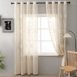 rideaux blancs motifs floraux deux panneaux polyester classique translucides øellets inclusion chambre salon