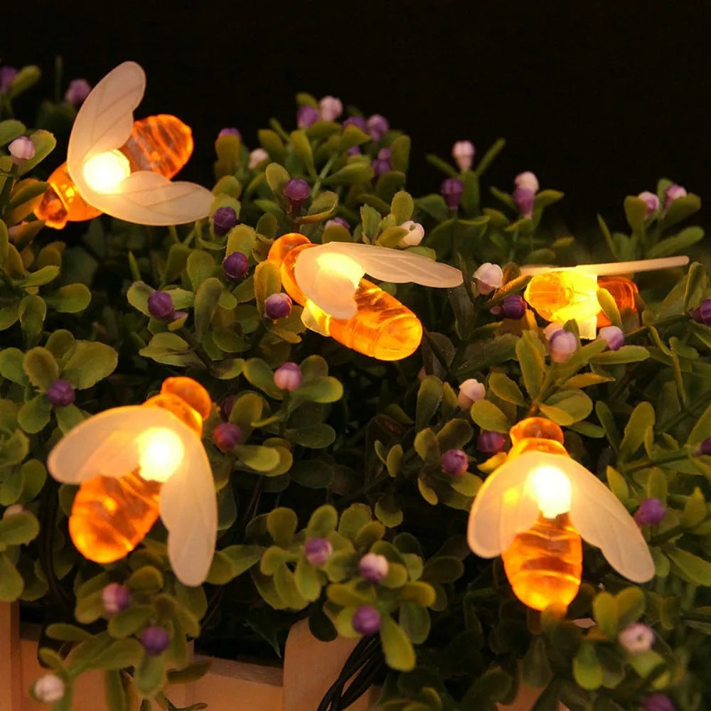guirlande lumineuse abeilles led solaire impermée moderne orange blanc rougeextérieur jardin clips batteries