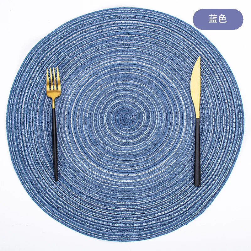placemats tissés moderne spirale vert bleu beige gris opaques table