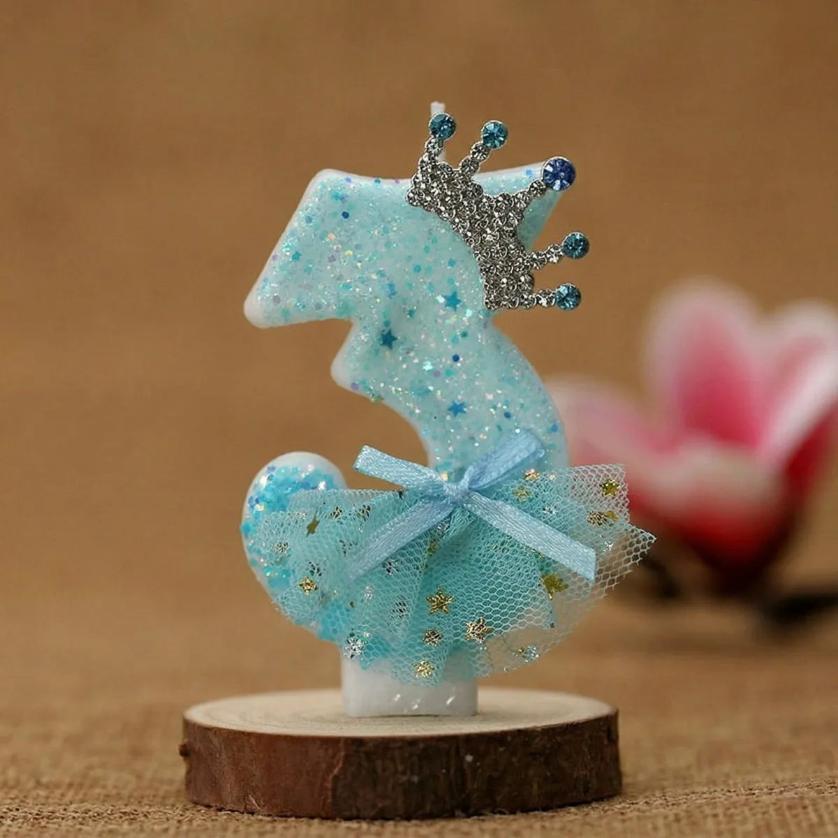 bougies numériques anniversaire forme chiffres paillettes strass rubans bleu rose décoratives féminines