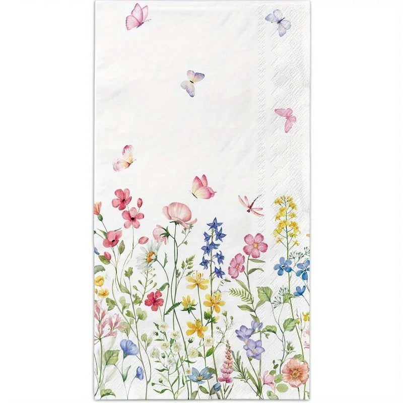 serviettes jetables papier fleurs colorées classiques pack 100pcs blanc rose bleu jaune vert floral