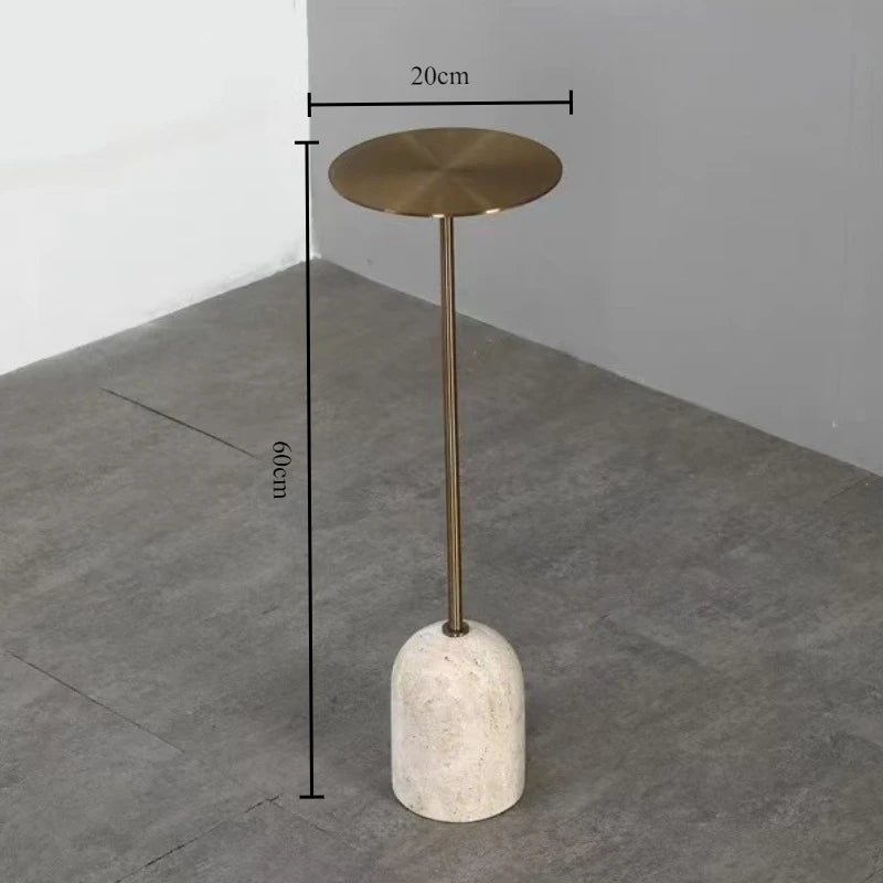 table basse moderne or texture travertin salon chambre coucher minimaliste rond métal inoxydable