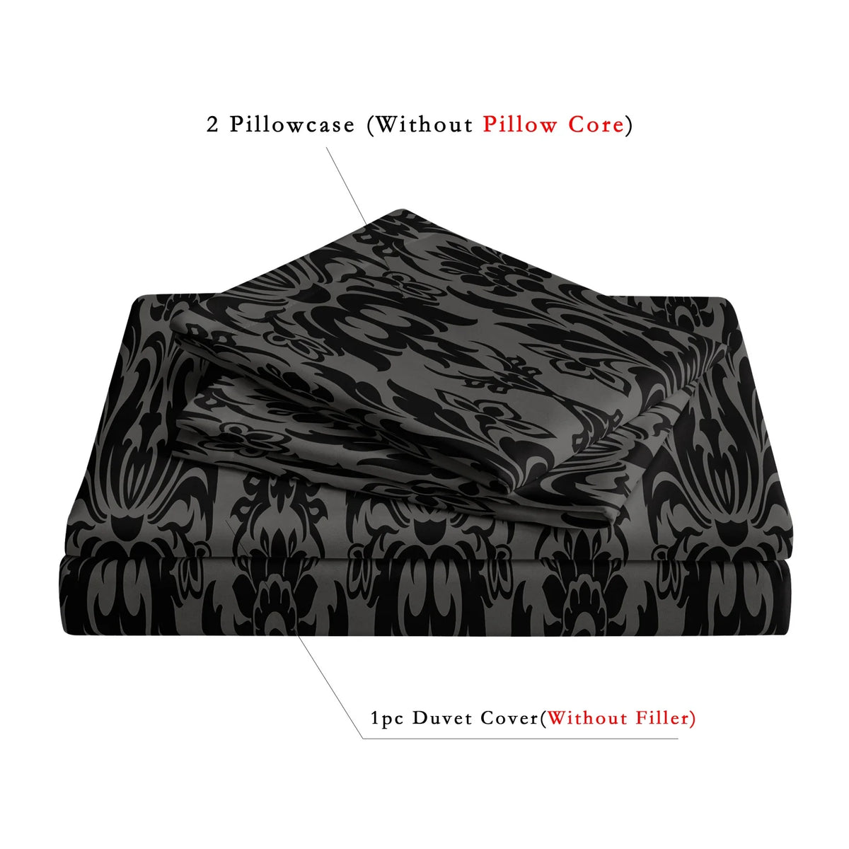 ensemble literie moderne pièces noir gris motifs floraux complexe satiné gothique