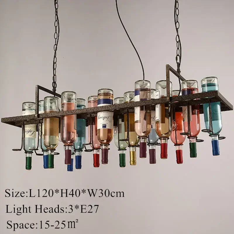 lampe suspendue industrielle bouteilles vin multicolore rouge vert bleu orange rustique
