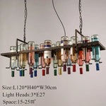 lampe suspendue industrielle bouteilles vin multicolore rouge vert bleu orange rustique
