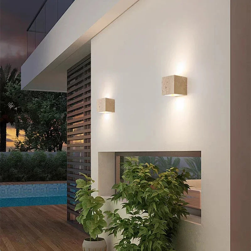 applique murale moderne led beige doré pierre naturelle marbrée minimaliste fixée mur