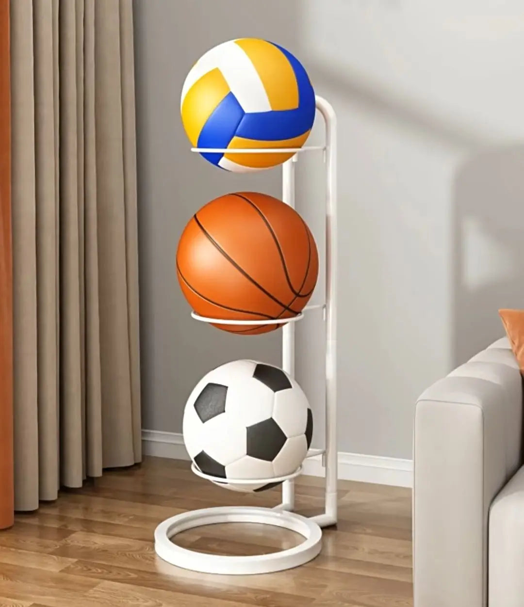 support balles sport moderne blanc noir trois couches intérieur salon volleyball basketball football