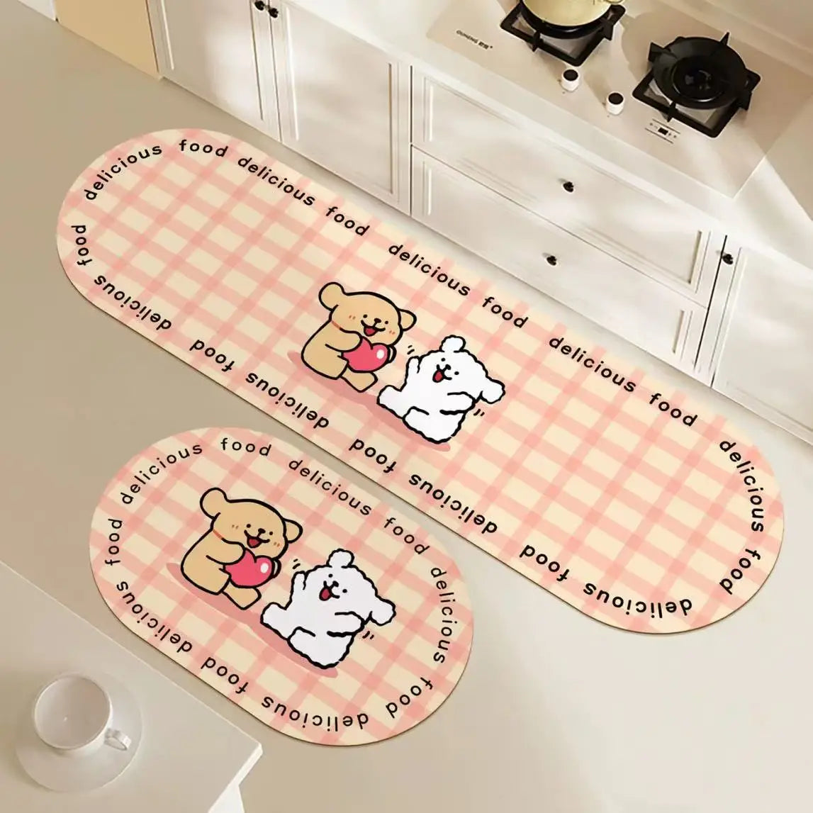 tapis cuisine antidérapant motif carreaux personnages mignons moderne imperméable sol maison intérieur