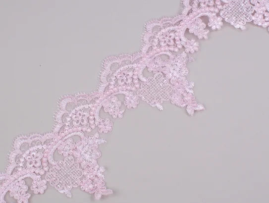 tissu dentelle fleur paillettes blanc rose beige vert mariage translucent brodé polyester 11.5cm