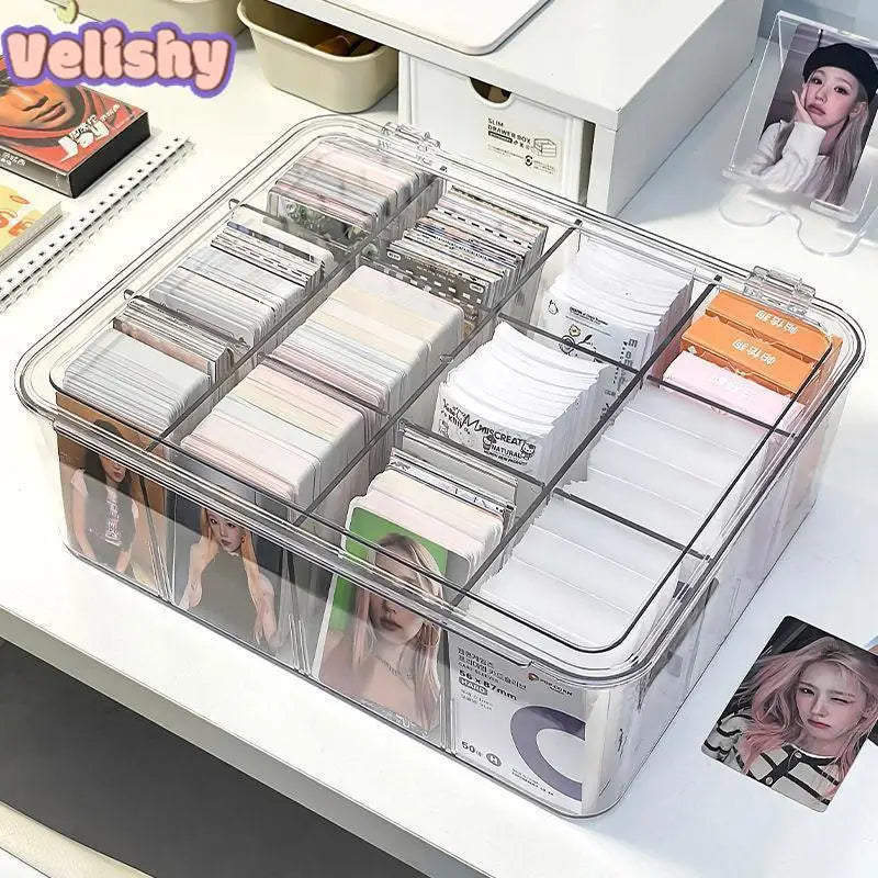boîte rangement cartes transparente moderne poignée kpop photos organisation pratique