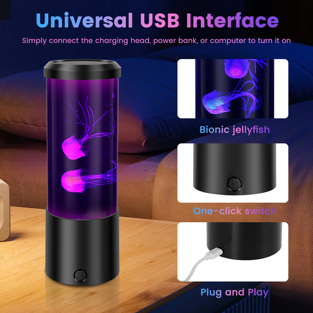Lampe décorative méduse LED éclairée en violet pour ambiance romantique