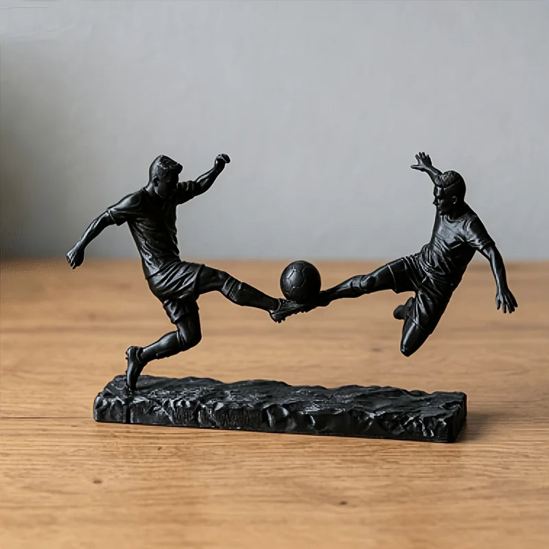 ornement table sculpture football joueurs dynamique noir ballon sport maison deco figurines