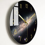 horloge murale moderne noire étoiles galaxie lumineuses salon décoration opaque aiguilles électrique