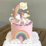 décoration gâteau licorne arc ciel nuages étoiles anniversaire enfant joyeux festif sixième troisième