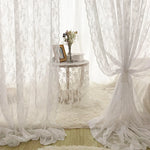 rideaux dentelle blanche noire motifs floraux romantique vintage bohème translucides polyester