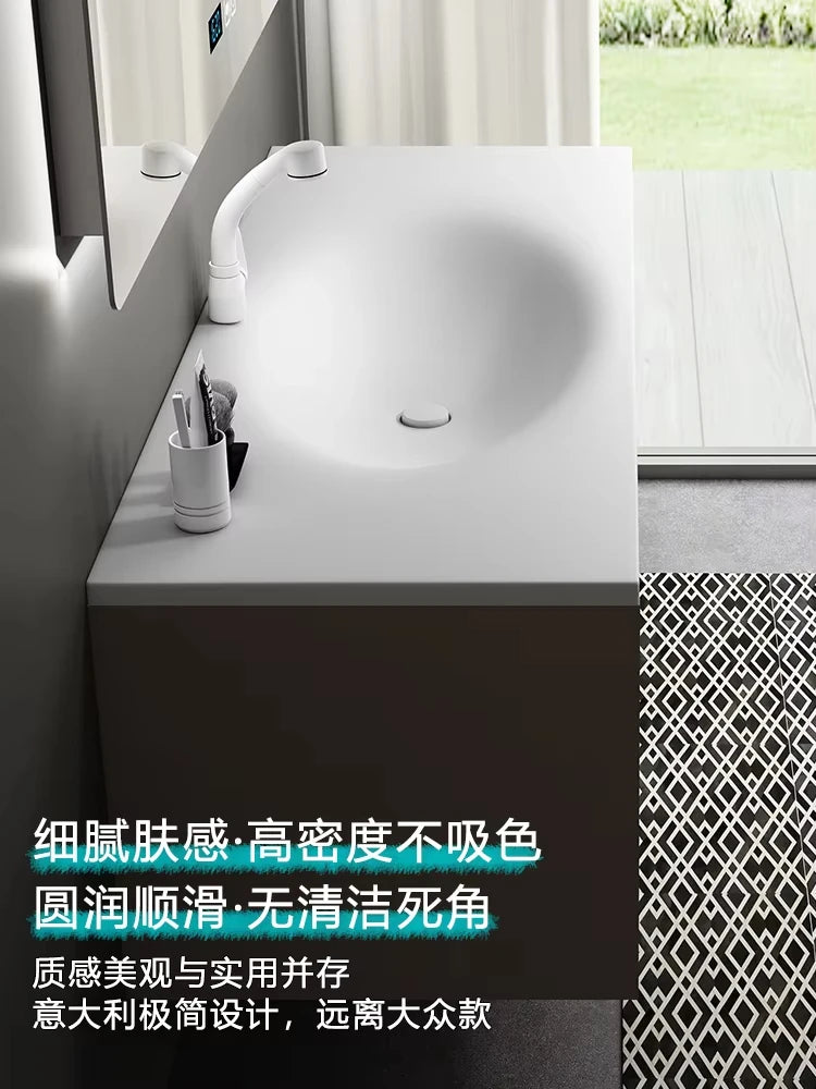 meuble salle bain beige blanc moderne miroir tiroirs tablette rangement fixations murales